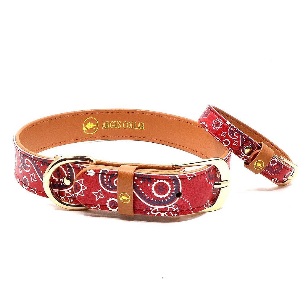 ARGUS Bandana Classic collar and bracelet set in red with stylish design, made from high-quality synthetic leather.