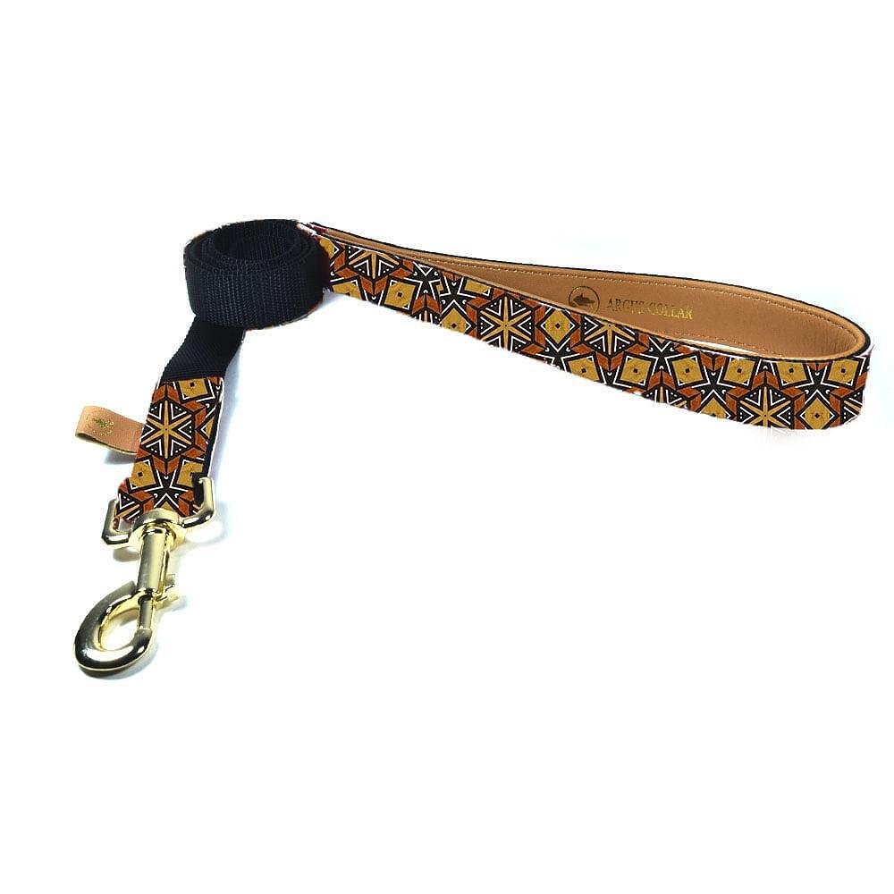 Stylish ARGUS Bogolan dog leash in vibrant colors and unique design, made of high-quality synthetic leather.