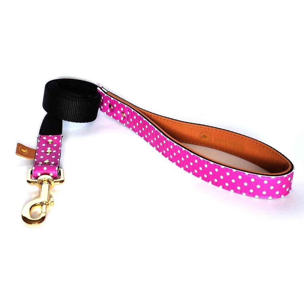 ARGUS Pinky Dot pet leash with polka dot design, featuring high-quality synthetic leather and black strap.