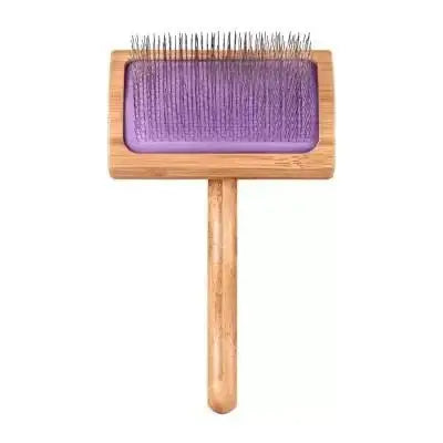 ARTERO RUFUS bamboo slicker brush with curved head for detangling thick fur, featuring an ergonomic handle.