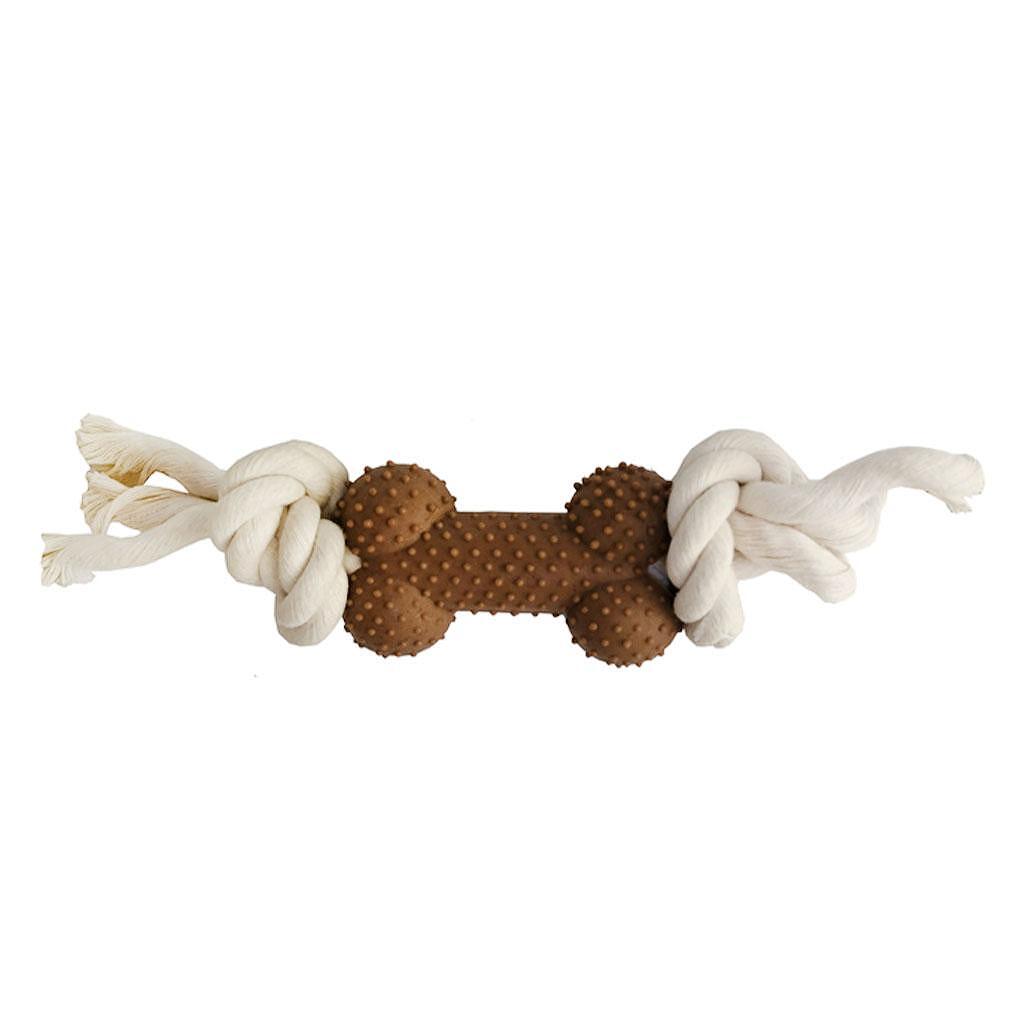 Бамбукова играчка Кокал за кучета с текстура и вързано въже, безопасна и издръжлива, 20 см.
