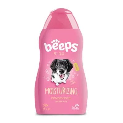 BEEPS moisturizing conditioner for dogs in pink bottle, 502.75 ml, enhances coat shine and softness.