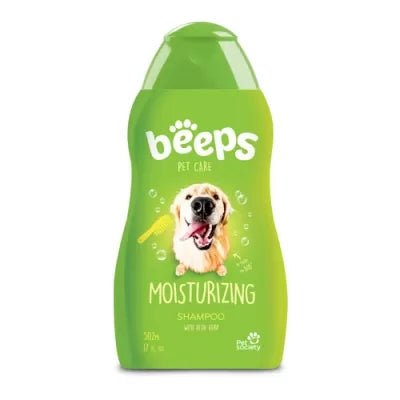 BEEPS moisturizing dog shampoo 502.75 ml bottle, promoting shine and softness for pet care.