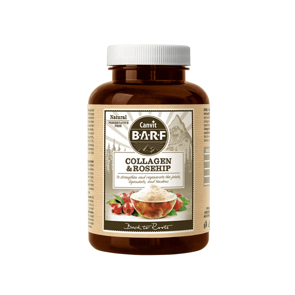 CANVIT Collagen and Rosehip supplement for joint health, 140g, promoting collagen synthesis and regeneration.