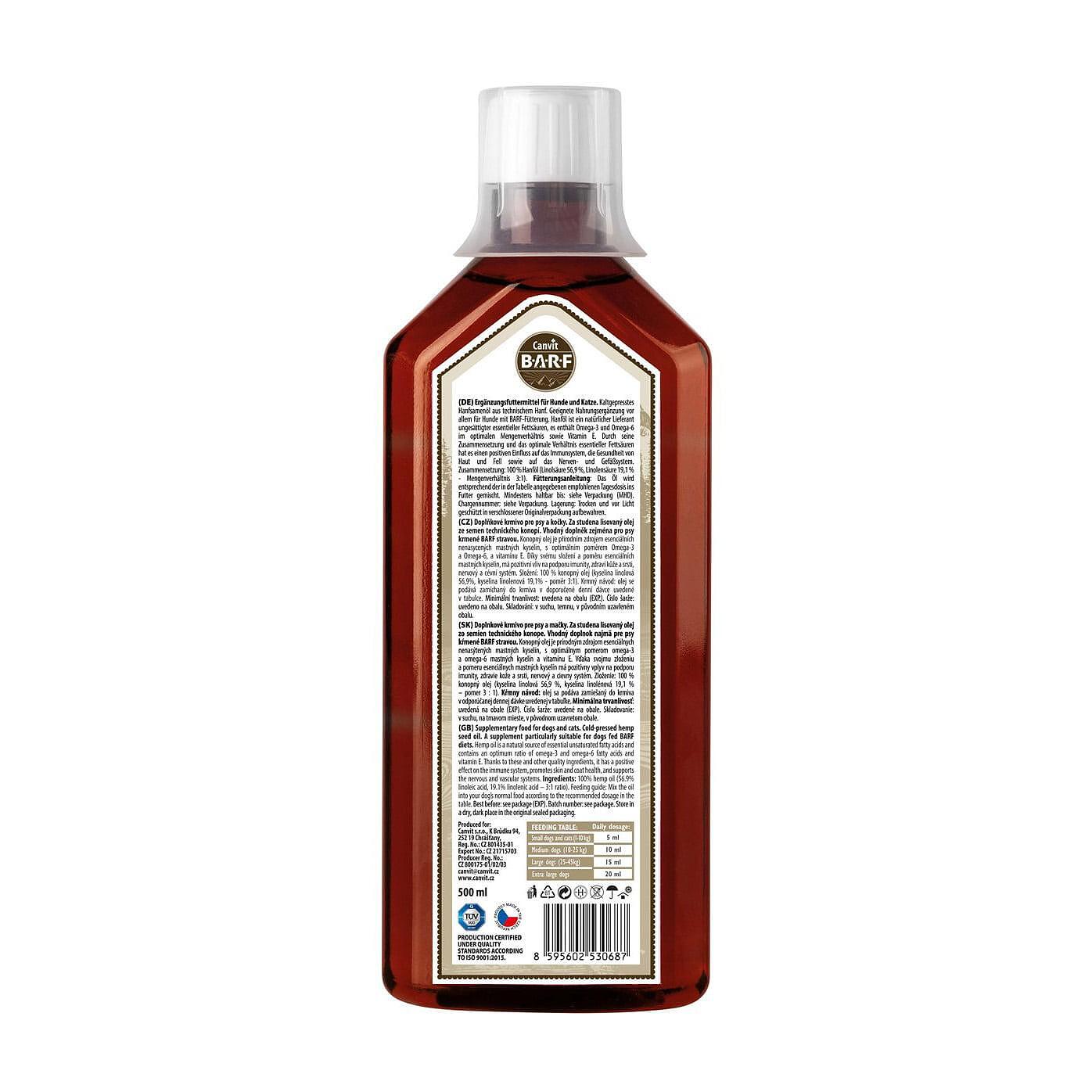 Canvit Конопено масло 500 ml - Натурално конопено масло, облекчава стреса и болка, поддържа нервната система.