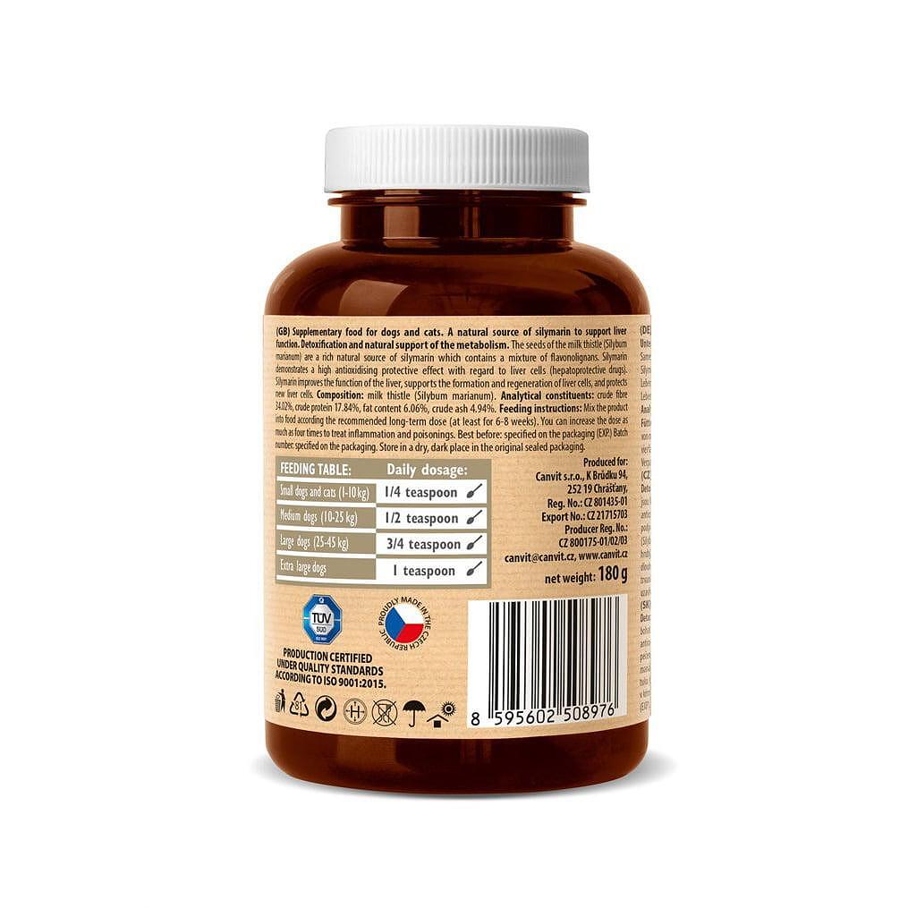 CANVIT Магарешки бодил 160 g back label showing dosage instructions and nutritional information.