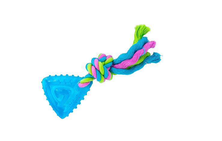 Играчка Фараон: цветен кучешки жвот с връзка и триъгълна играчка за дентално почистване.