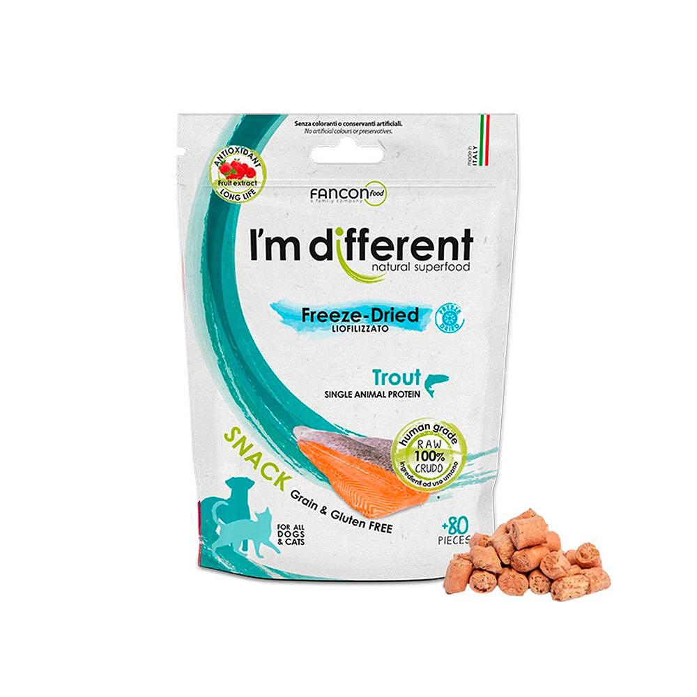 I'm different freeze-dried trout snacks for dogs, gluten-free, natural superfood, 80 pieces, healthy pet treat.