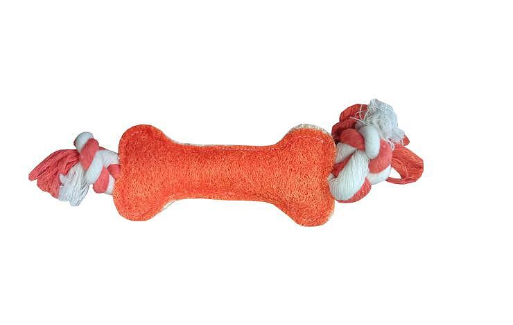 Луфа дентална играчка Кокал с въже, 16см. За почистване на зъби и успокояване на млади кучета.