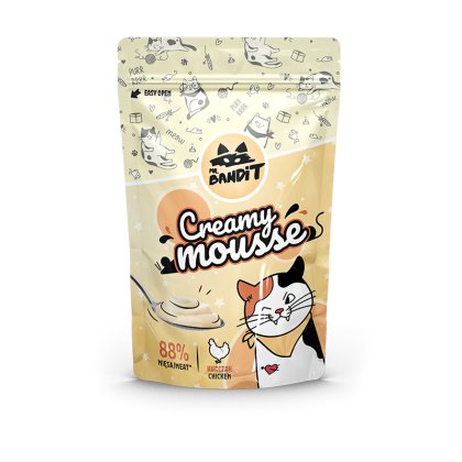 Mr. Bandit Creamy Mousse for cats, chicken flavor, 60g pack, creamy texture, delicious treat for cats.