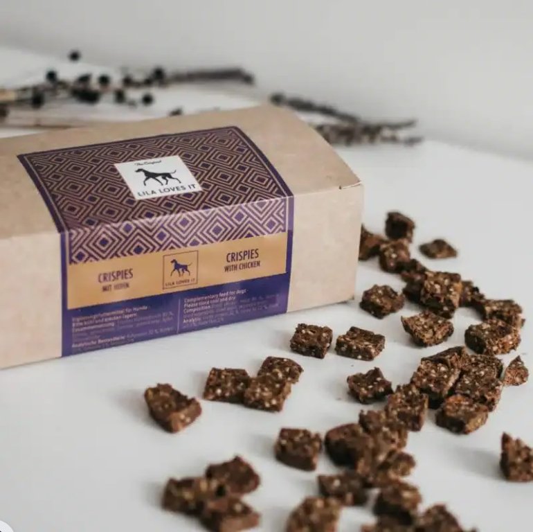 Crispies with chicken by Lila Loves It, gourmet treats for dogs, featuring healthy, digestible ingredients.