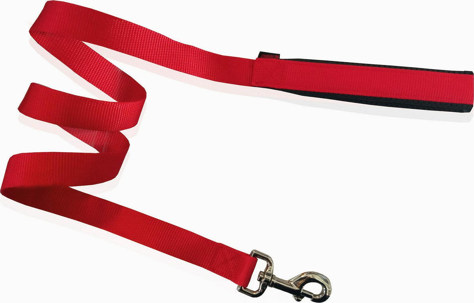 Red neoprene dog leash with comfortable grip, lightweight, easy to clean, and durable.