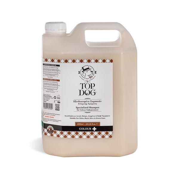 Шампоан COLOUR PLUS 4 LT за подобряване на цвета на козината на животни с активни съставки.