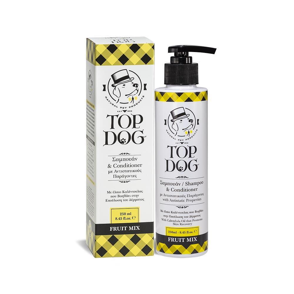 Шампоан и балсам TOP DOG Fruit Mix 250 ml с масло от невен и активно алое, идеален за всички типове козина.