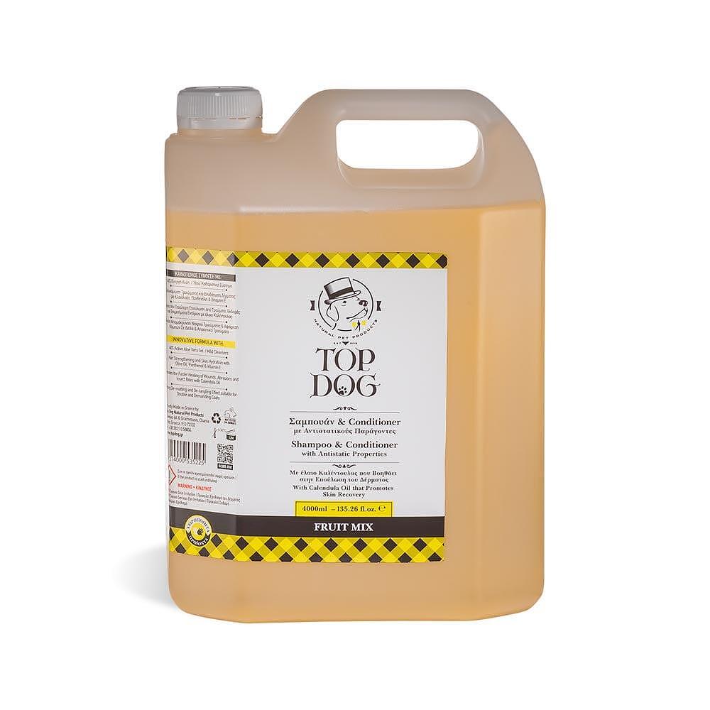 Шампоан и балсам FRUIT MIX 4 LT с масло от невен и активно алое, икономичен и подходящ за всички типове козина.