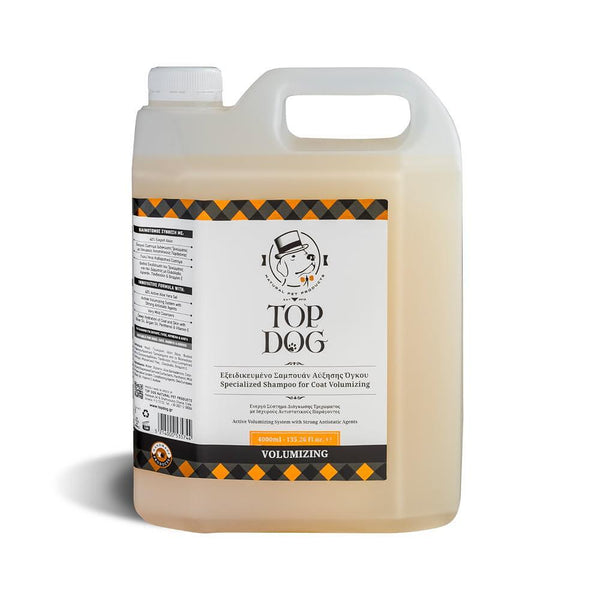 Шампоан Top Dog VOLUMIZING 4 литра за увеличаване на обема на козината с активни съставки.